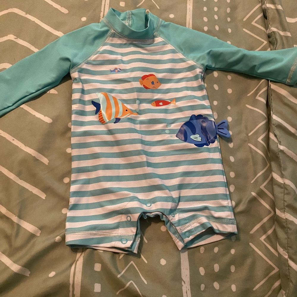 SOLD 5 FOR 20 BUNDLE FOR OFFER Little Me Aqua and White Baby Swimsuit